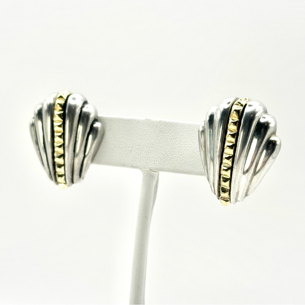 Lagos VINTAGE Caviar Sterling Silver & 18 Kt Gold Studded Fluted Earrings